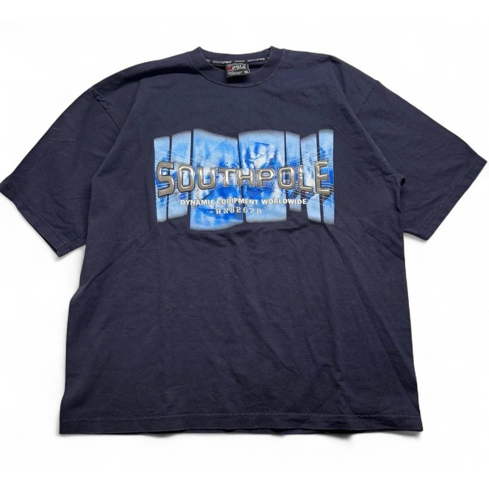Southpole Mens XL Navy Blue Graphic T-Shirt 3D Puff Print Y2K Streetwear